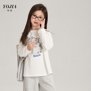 中大女童纯棉T恤春装26新款韩版女孩宽松长袖上衣休闲白色110~170