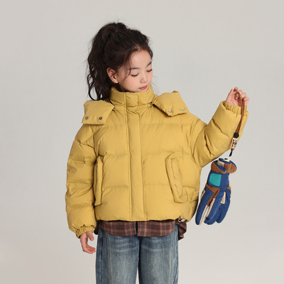 大女孩短款连帽白鸭绒外套冬新款