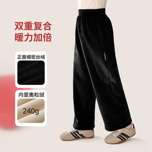 大女孩加绒奥粒绒休闲裤黑色潮女童喇叭裤时尚100~170韩版松紧腰