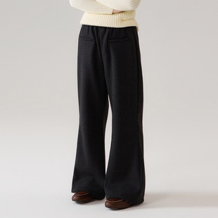 女童毛呢微喇裤冬装新款女孩前口袋加绒保暖休闲裤子棕色灰时尚潮