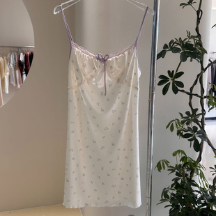 莫代尔睡衣女吊带睡裙碎花夏季家居服舒适弹力简约性感带胸垫清新