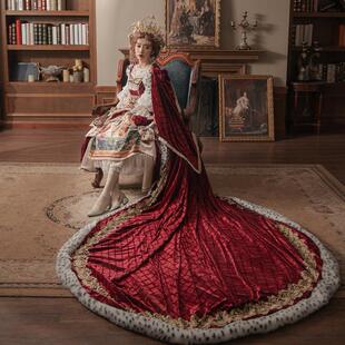 加冕||lolita造型镶金蕾丝毛绒长款拖尾丝绒大斗篷披肩洛丽塔披风