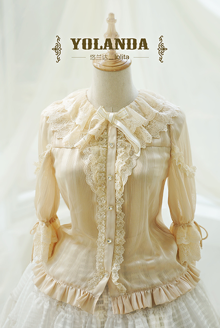 天鹅之歌||悠兰达 姬袖泡泡袖两穿 lolita华丽款蕾丝领条纹雪纺衬,模玩/动漫/周边/娃圈三坑/桌游,lolita衬衫/内搭,淘宝优惠券,粉丝福利购,淘宝优惠卷
