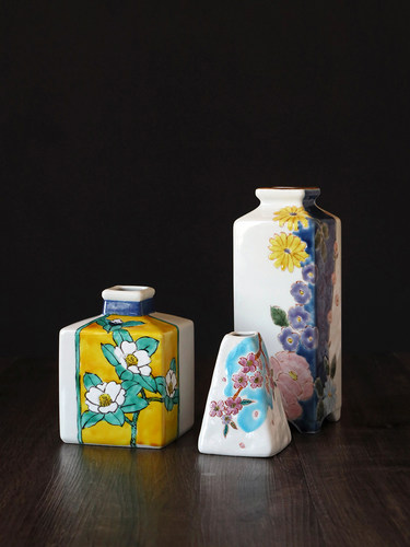 日本进口九谷烧陶瓷花瓶花器装饰