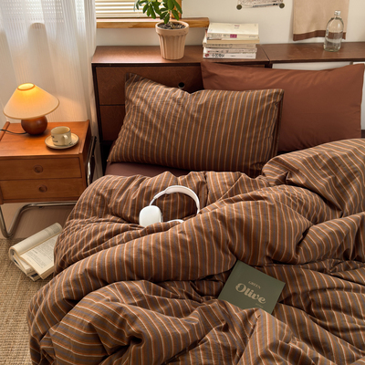 纯棉色织水洗棉条纹被套单件