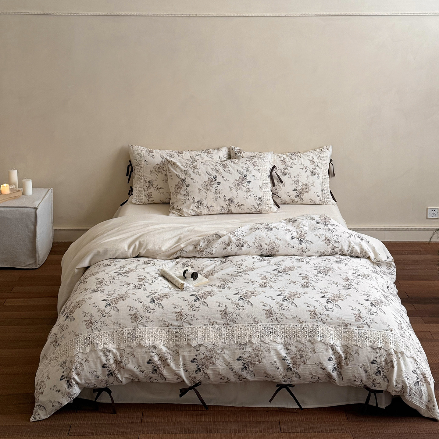 全棉棉麻新中式复古风床单式四件套重工刺绣亚麻被套床上用品高端