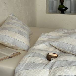 全棉色织提花双层纱被套四件套纯棉床单床笠180x200被套定做订制3