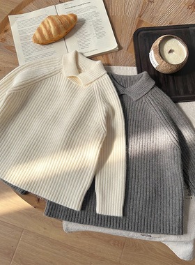 儿童毛衣2025冬季新款女童中小童童装韩版翻领针织衫毛衣