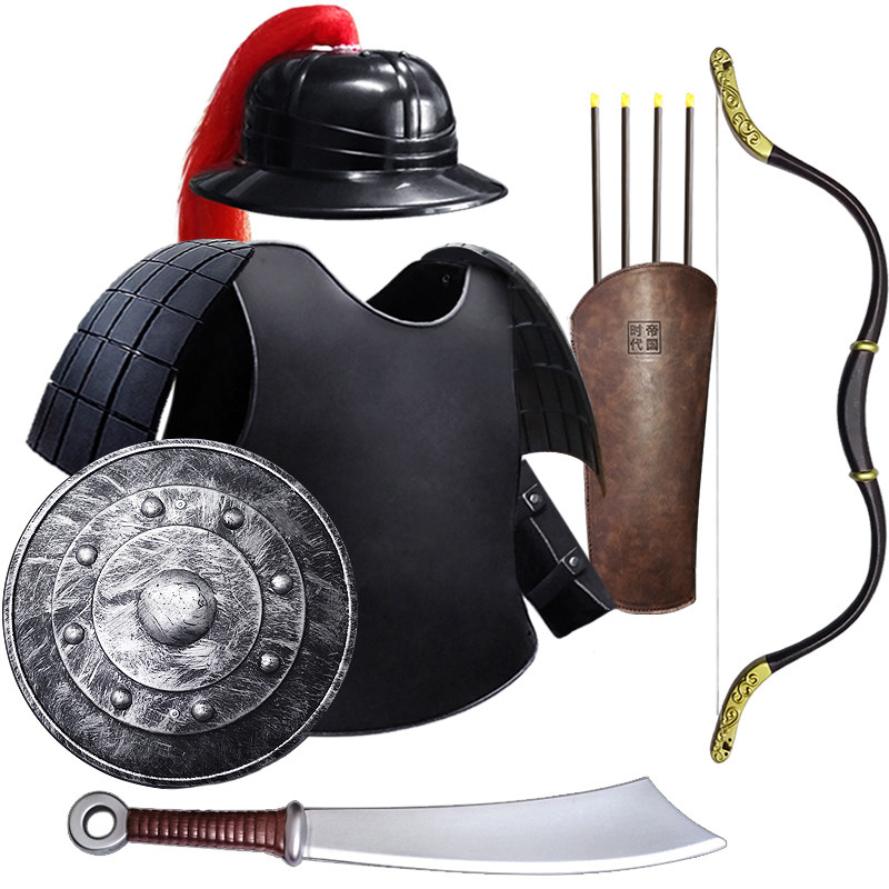 cos宋朝塑料儿童岳家军盔甲可穿真人玩具男孩大刀弓箭盾牌演出服