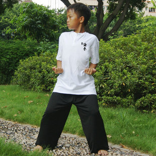 广州定制武术咏春拳服装中式功夫表演训练服汗衫T恤衫短袖夏装