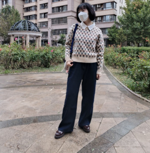 （清仓）娜玉复古提花毛衣女2022冬韩版宽松软糯圆领套头毛织上衣