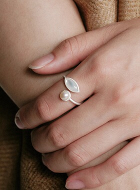 MOIAUSSI 月桂珍珠戒指 轻奢复古简约白贝母原创设计师小众女高级