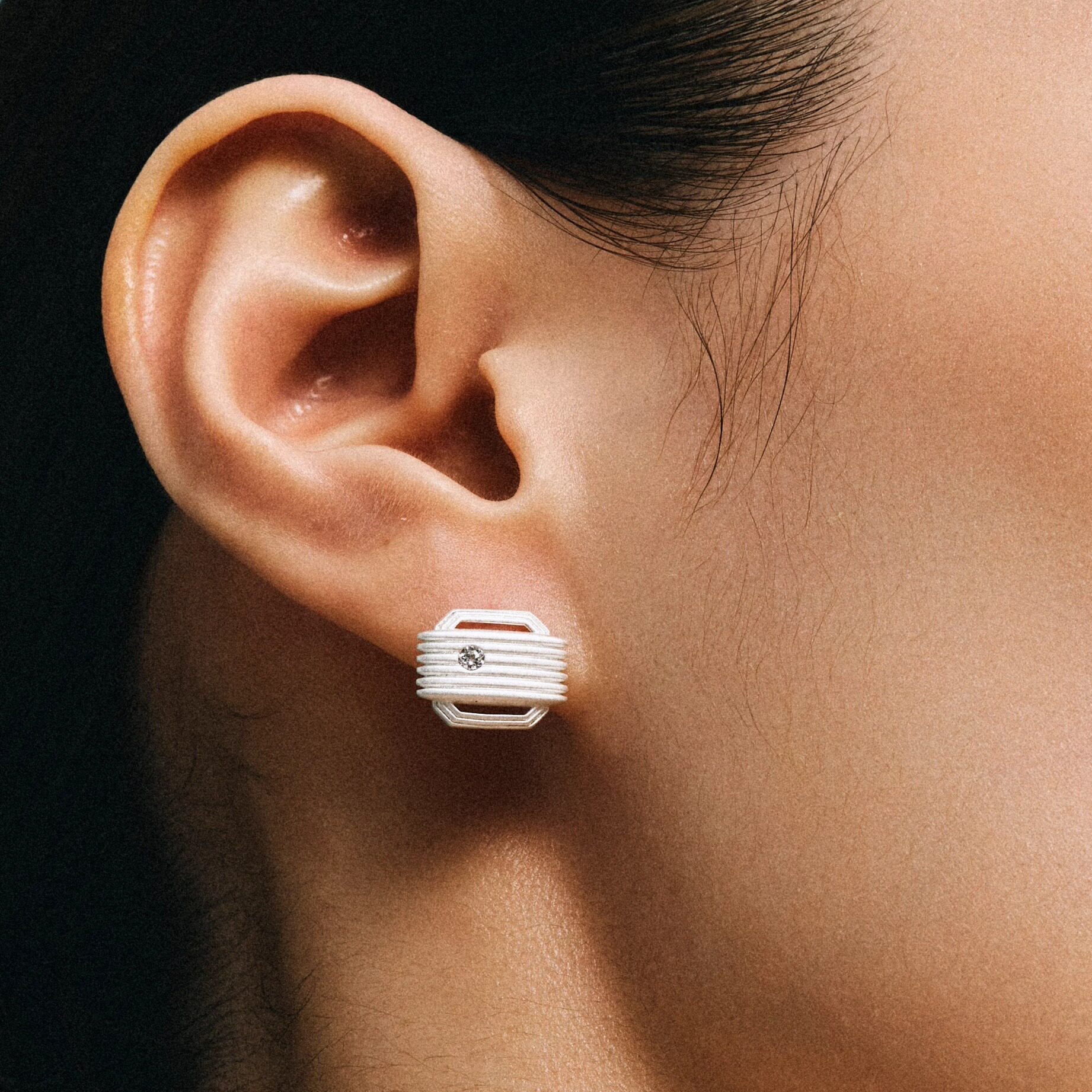 MOIAUSSI 方线钻珠耳钉 轻奢简约通勤原创设计女士高级感纯银耳饰