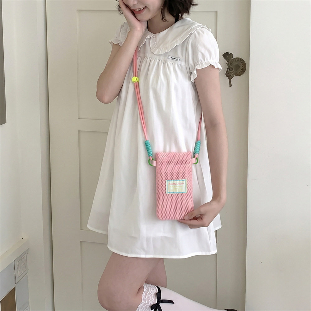 5816 小清新网眼手机收纳包女2025新款夏季甜美挂绳手机包斜挎包