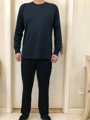 藏青上衣印花新款上市宽松型差价优质2023年秋季男生长袖圆领衫