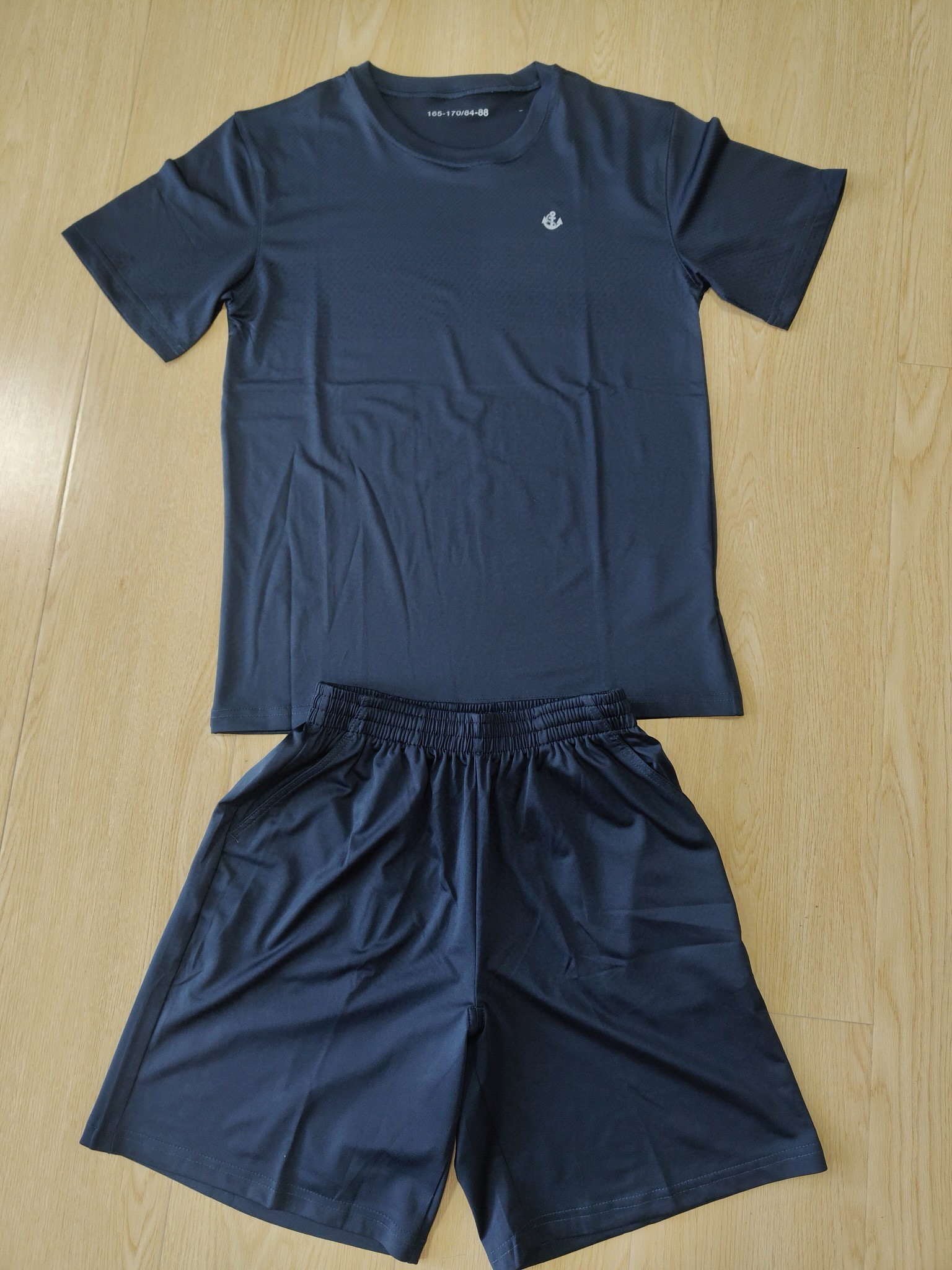 3543厂藏青色热区岛礁短袖内衣裤男夏季速干灰色透气网眼T恤套装