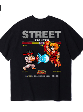 街头霸王印花短袖 经典情怀动漫卡通 男士夏季圆领重磅纯棉T恤衫