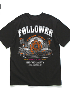 日本JDM风格文化衫 改装车赛车周边短袖衫男士圆领重磅纯棉T恤