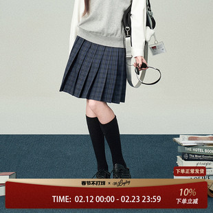 花铃太太jk制服原创正版蓝色格子裙霜蓝早秋校供感短款长款百褶裙