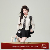 收腰白色衬衣甜美上衣春秋季 花铃太太新款 女修身 衬衫 内搭 学姐长袖