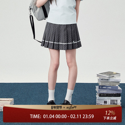 花铃太太jk制服新款春季女深灰色波点轮褶短裙学院甜美半身百褶裙