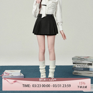 花铃太太学院风制服黑色百褶短裙半身裙a字半裙女春季 小个子穿搭