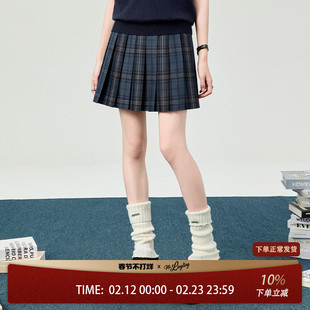 花铃太太星际线jk格裙原创制服百褶裙校供学院风蓝黑格子半身裙