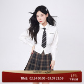 收腰白色衬衣甜美上衣短款 女修身 内搭 衬衫 花铃太太jk制服学姐长袖