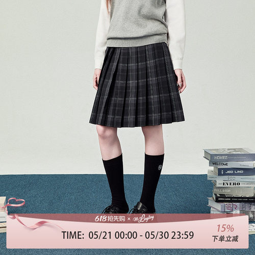 花铃太太jk长裙渊黑色小格子裙女学院风百褶高腰校供感半身裙套装