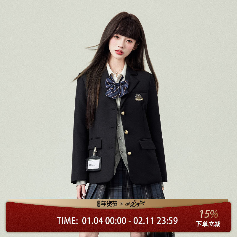 花铃太太原创jk西装女表参大学院风2026年新款黑外套上衣格裙套装,女装/女士精品,学生校服,淘宝优惠券,粉丝福利购,淘宝优惠卷