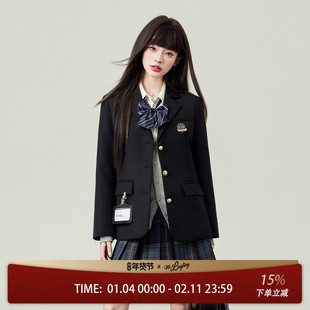 花铃太太原创jk西装女表参大学院风2026年新款黑外套上衣格裙套装