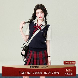 花铃太太原创日系春季jk格裙赤羽红色格子短裙学院风校供感半身裙