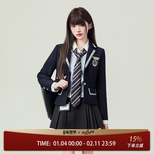 花铃太太jk制服原创梨花学堂韩制西装外套女2026年绀色收腰高级感