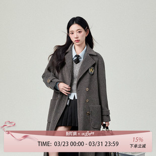 花铃太太表参大插肩大衣外套女秋冬款 外套大衣 保暖高级感毛呢西装