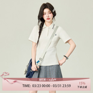 女jk原创T校供 学院风套装 花铃太太若草夏款 收腰polo领透气短衬衫