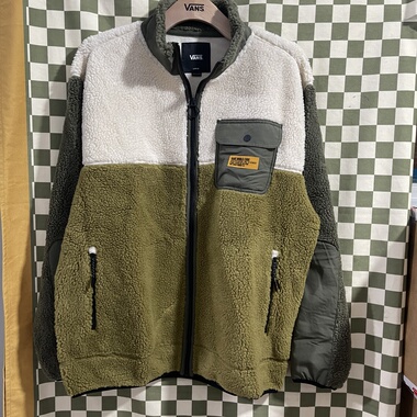 vans 春秋季绿色毛毛百搭舒适男女同款休闲立领外套vn0a54odzbn