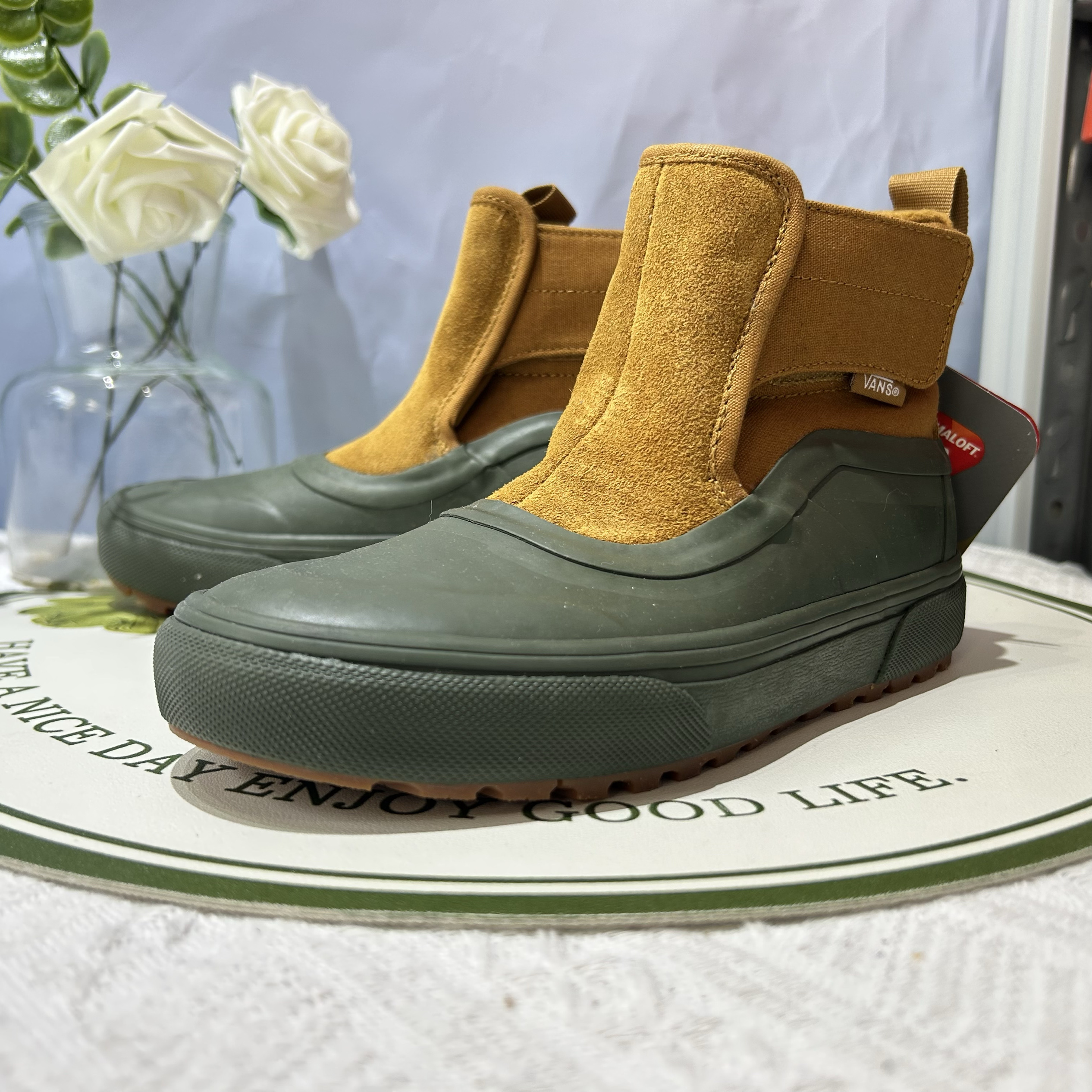 Vans Slip-on防滑防水耐磨中小童灰棕高帮一脚蹬板鞋VN0A5HZ6BGS