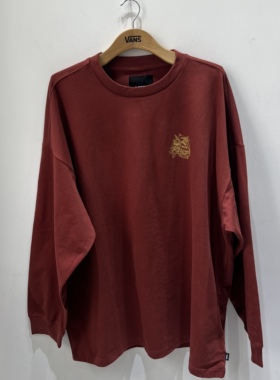 Vans 男女情侣生肖龙款印花字母圆领套头宽松长袖T恤VN000GP87BF