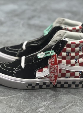 Vans男女情侣棋盘格高帮sk8透气休闲运动帆布滑板鞋VN0A3WMB1NG