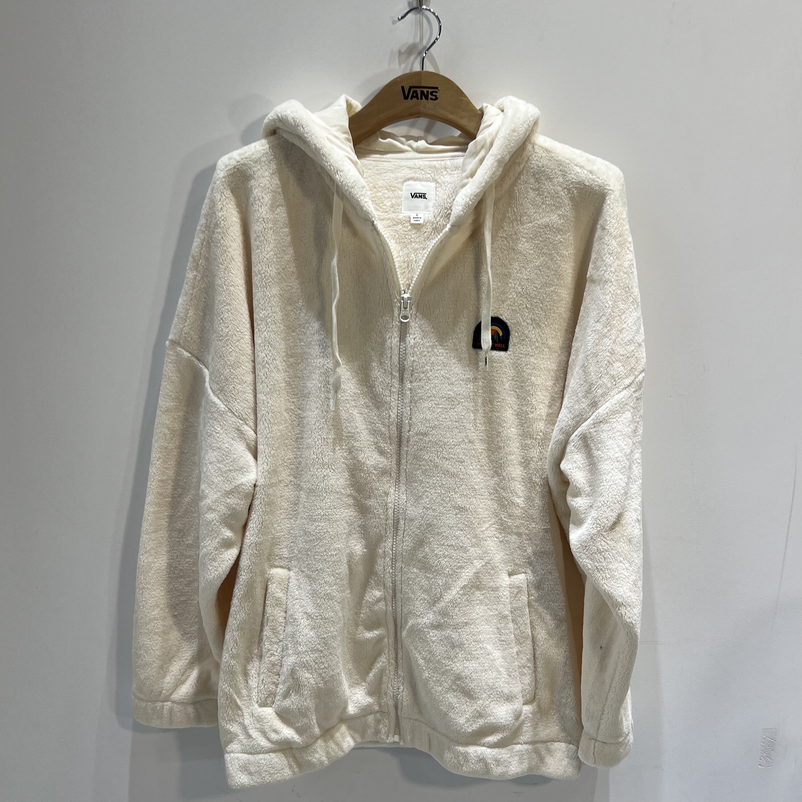 VANS范斯女子纯色彩虹标志拉链毛绒保暖连帽夹克卫衣VN0A7YI73KS