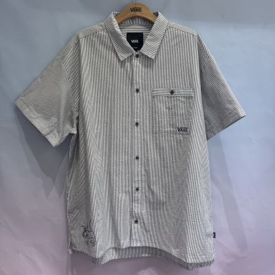 Vans 夏季新款舒适透气条纹小狗印花男女同款短袖衬衫VN000NM8EDE