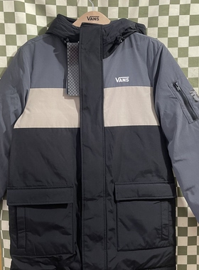 vans 秋冬季黑色拼接百搭舒适男女同款情侣连帽羽绒服vn0a5h7y1o7