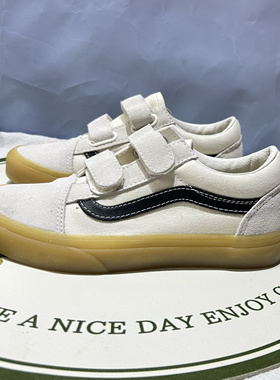 Vans OldSkool白色防滑生胶底儿童魔术贴低帮板鞋子VN0A4BUVKIG