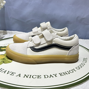 Vans OldSkool白色防滑生胶底儿童魔术贴低帮板鞋子VN0A4BUVKIG