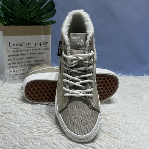 Vans Sk8-Hi防滑加绒保暖米色高帮休闲板鞋男女同款VN0A4BVT1NU