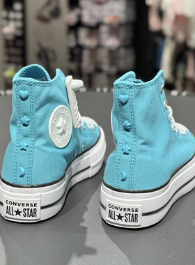 匡威Converse新款女子休闲运动厚底增高白蓝小花帆布板鞋A06492C