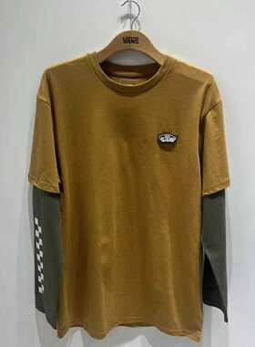 VANS春秋季棕色拼接百搭舒适情侣款休闲运动圆领长袖VN0A7YJR5RJ