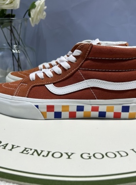 Vans Sk8mid潮流百搭彩色棋盘格红杉色情侣款中帮板鞋VN0A391F2BM