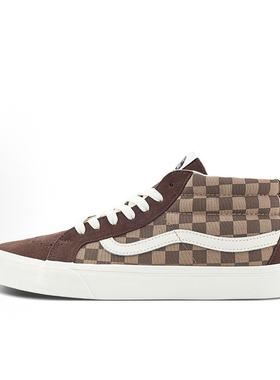 vans春秋棕色格子mid百搭舒适男女同款休闲帆布板鞋子VN000XIIBS8