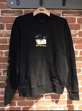 Vans春秋黑色印花经典百搭舒适男女同款休闲圆领卫衣VN0A7TRSBLK